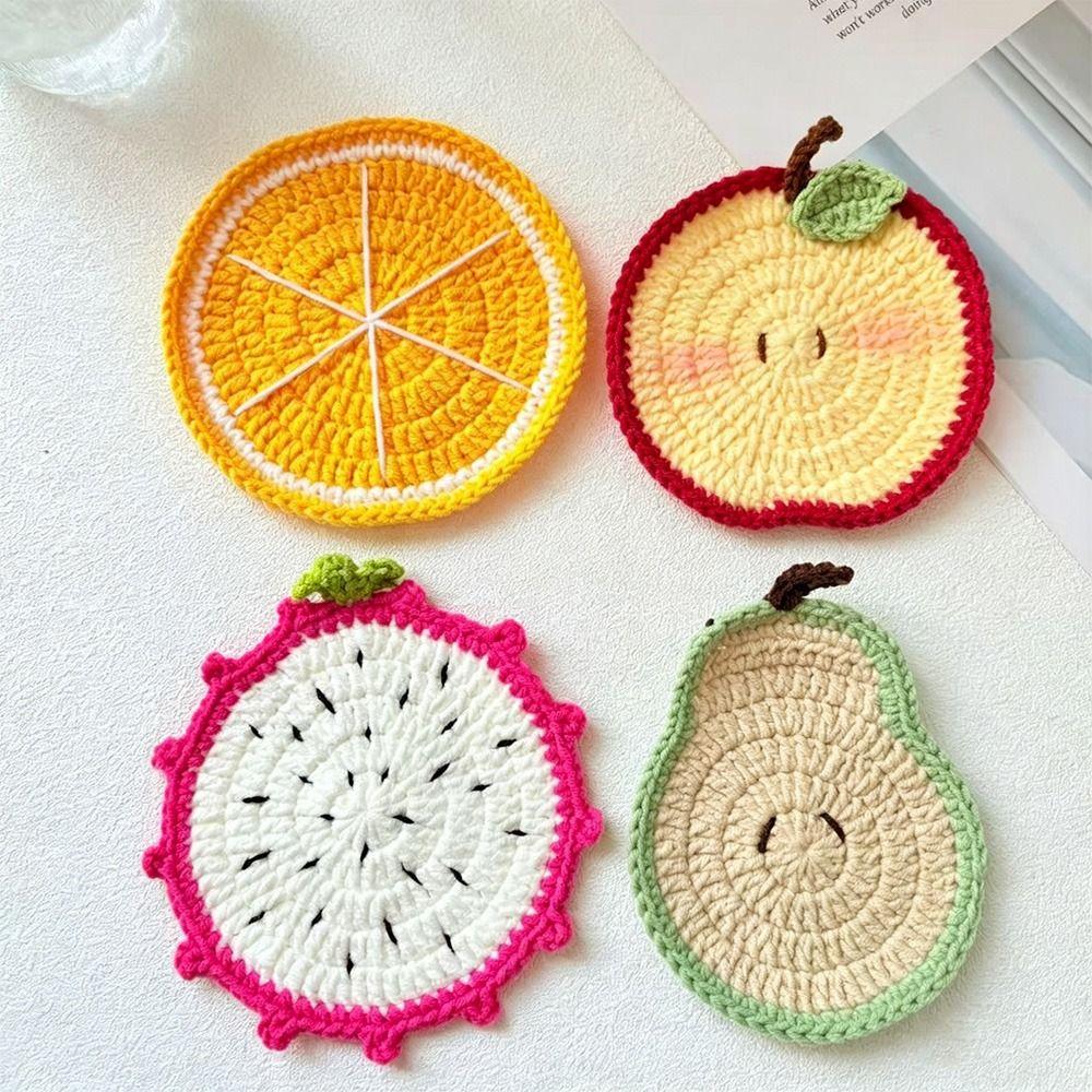 Handmade Crochet Knitted Cup Mats Yarn Fruit Cup Coasters Office Desk Use