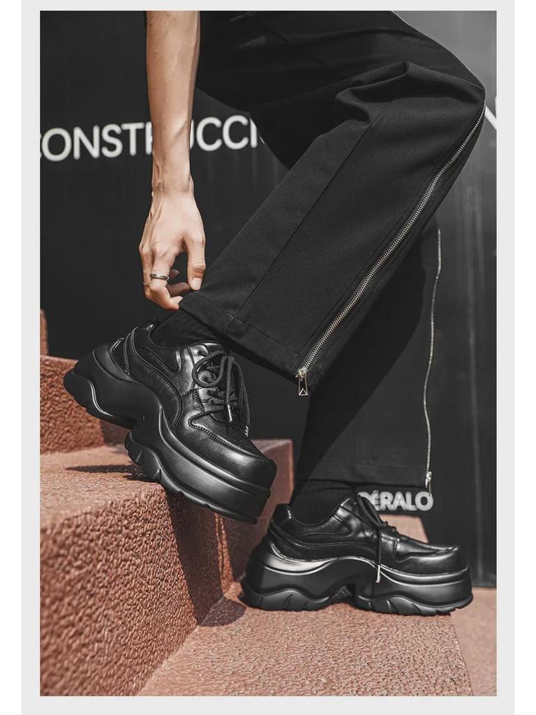 Men's Retro British-Style Derby Shoes with Thick Sole and Square Toe