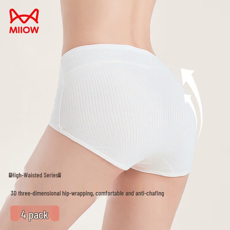 MaoRen Women's High-Waist Tummy Control Cotton Briefs (4-Pack)