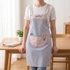 Plaid Bib Apron with Rabbit Embroidery Pocket Waterproof Oil-Proof Kitchen Apron for Cooking Baking
