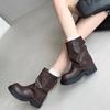 Fashion Fashion Vintage Belt Buckle Women Western Ankle Boots Concise Square Heels Shoes Autumn Laides Short Booties