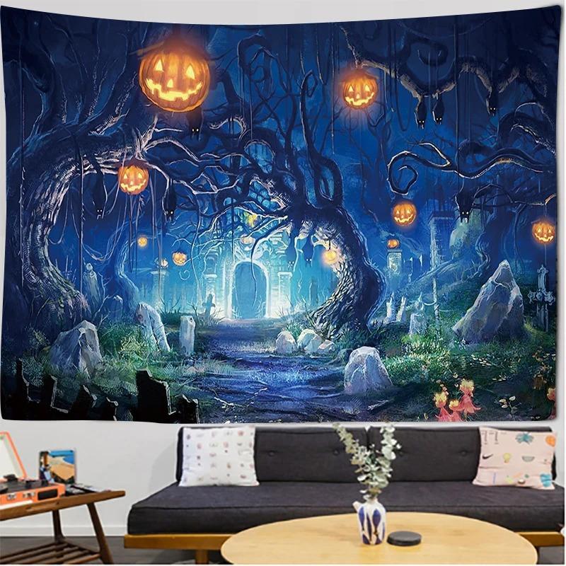 

Хэллоуин украшения висит ткань ужас могила темная ночь фон ткань дом гостиная комната украшение 100x75cm