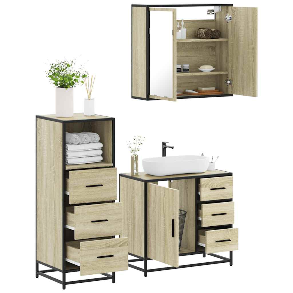 3 Piece Bathroom Furniture Set In Sonoma Oak Particleboard