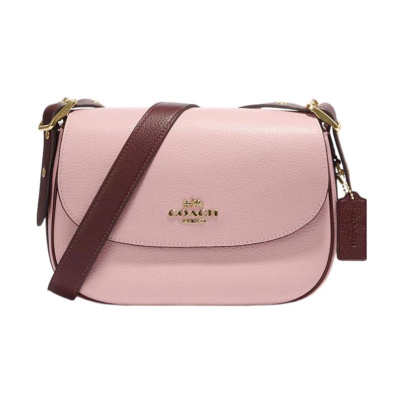 

COACH Macie 23 Snap Flap Closure Pebbled Leather Saddle Bag Shoulder Crossbody Medium Women s Pink червоний