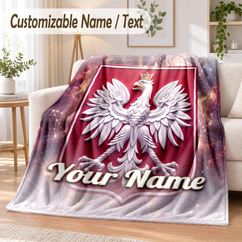 Custom Text Flannel Blanket Poland Football Print Warm Cozy Blanket Home Sofa Bedding