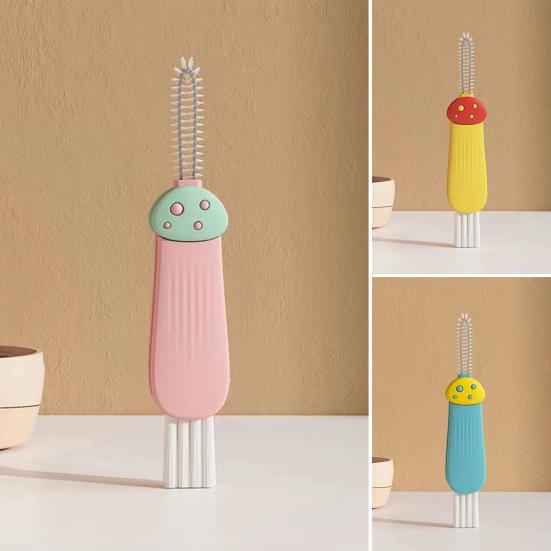 Yousheng 3Pcs 3 In 1 Cup Lid Cleaning Brush Set Soft Hard Bristle Heads 180 Degree Rotating Design Crevice Cleaner Brush