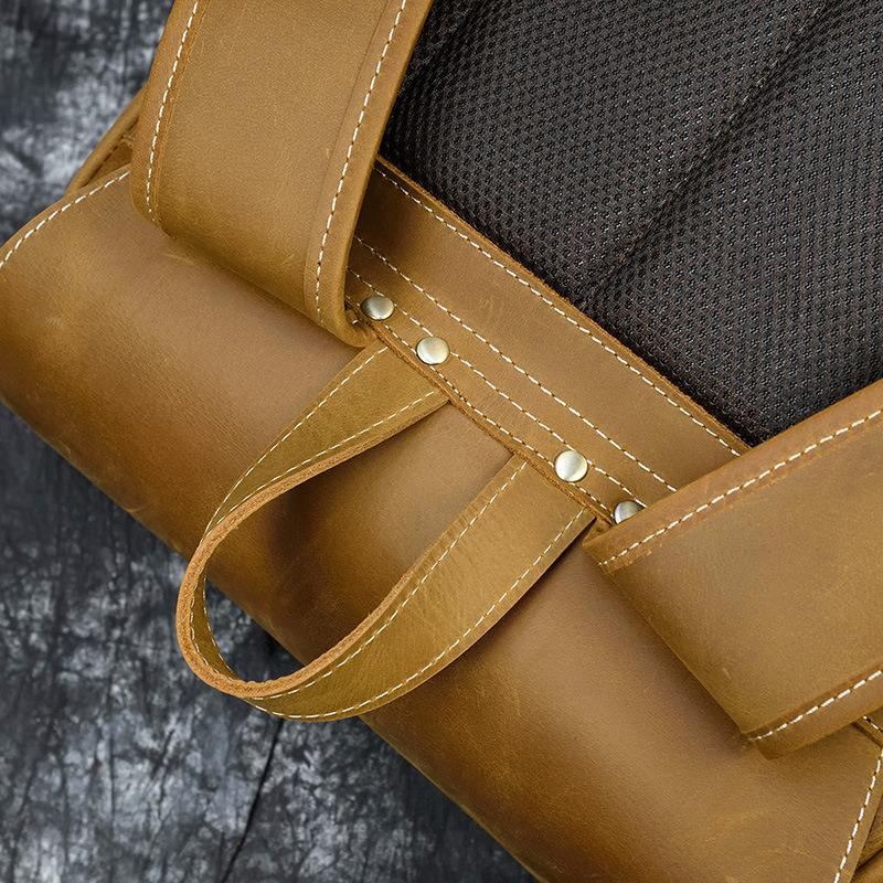 Retro Crazy Horse Leather Backpack Genuine Leather Men'S Large Capacity Backpack Leisure Going Out Travel Bag 16 Inch Computer Bag