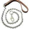 Sturdy Ribbed Chain Cowhide Handle Stainless Steel Anti-Bite Leash for Medium to Large Dogs