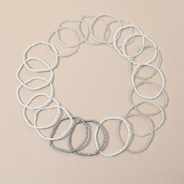 Pack of 20 Beach Inspired White  Bead Bracelet Elegant White Bead Bracelet Versatile Beach Stylish Hand Accessories