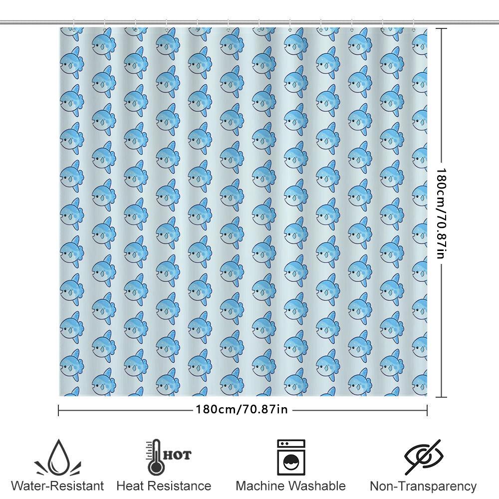 Cute Fish Shower Curtain Set Waterproof Bathroom Decor Blue Ocean Animal Pattern Fabric Shower Liner For Kids Room