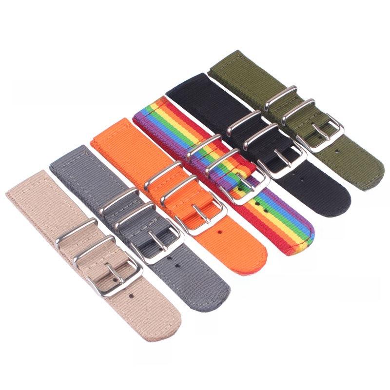 Regnbuefarget klokkereim i lerret og nylon i koreansk stil (18/20/22/24 mm) for Apple Watch