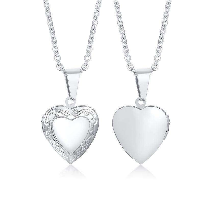 Collane Ciondolo Medaglione Cuore Ovale Floreale Delicato per Donna, Acciaio Inossidabile Cornice Foto Promessa Amore Ricordo Regalo
