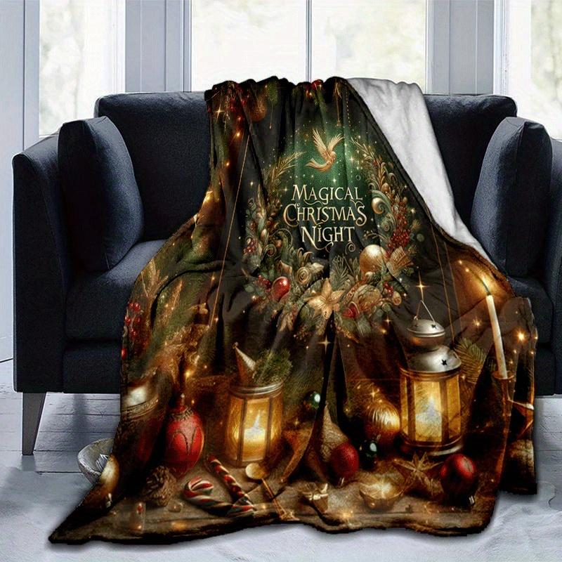 

1pc Merry Christmas Printing Lightweight Flannel Blanket, Comfortable and Warm Blanket, for Camping Sofa Bed and Couch Office, Gift 100x150cm