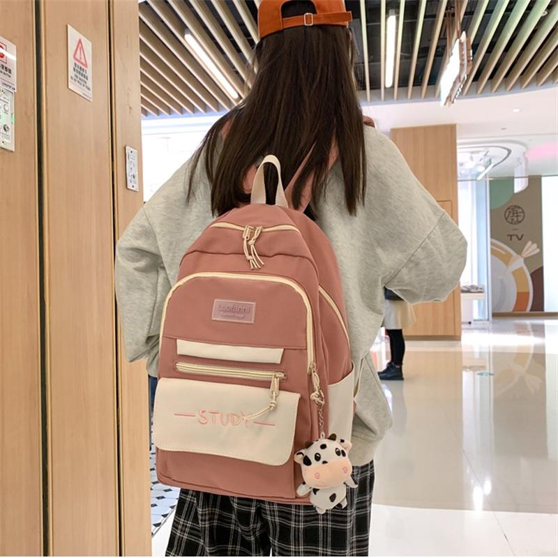 Fashion Contrast Color Women's Backpack Waterproof School Bags For Girls Large Capacity Students Bag Anti-theft School Backpack