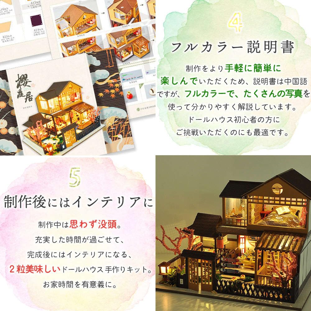 Moin Moin Dollhouse Miniature DIY Kit Set 124 Scale Ryokan Sakuraba-kyo - LED Light + Acrylic Case + Music Box (Twinkle Twinkle Little Star) 2504dh455