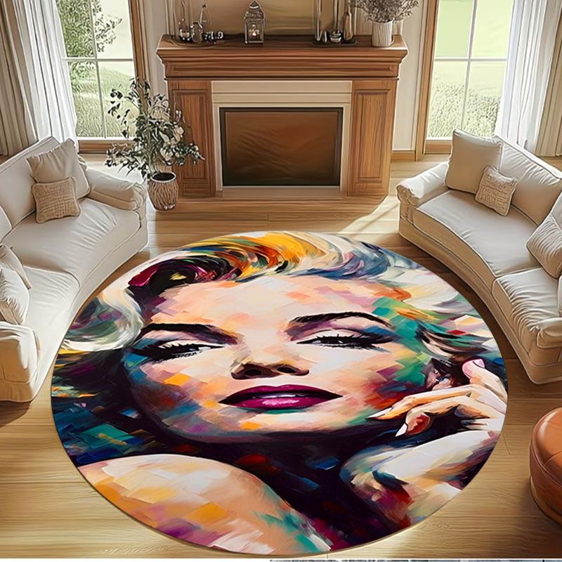 Marilyn Monroe Print Rond Tapijt, Wasbaar Vloerkleed, Voor Entree Slaapzaal Wasruimte Kantoor Studeerkamer, Woondecoratie Verjaardag Kerstcadeau