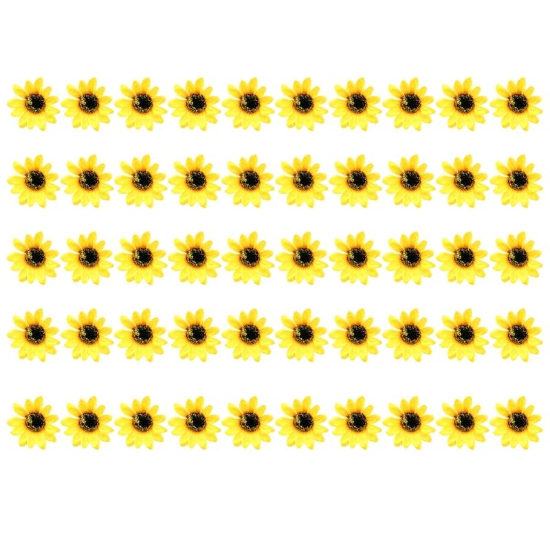 50 Pcs Artificial Flower Yellow False Sunflower 4cm 6cm 10cm Sizes For Handmade Craft Projects