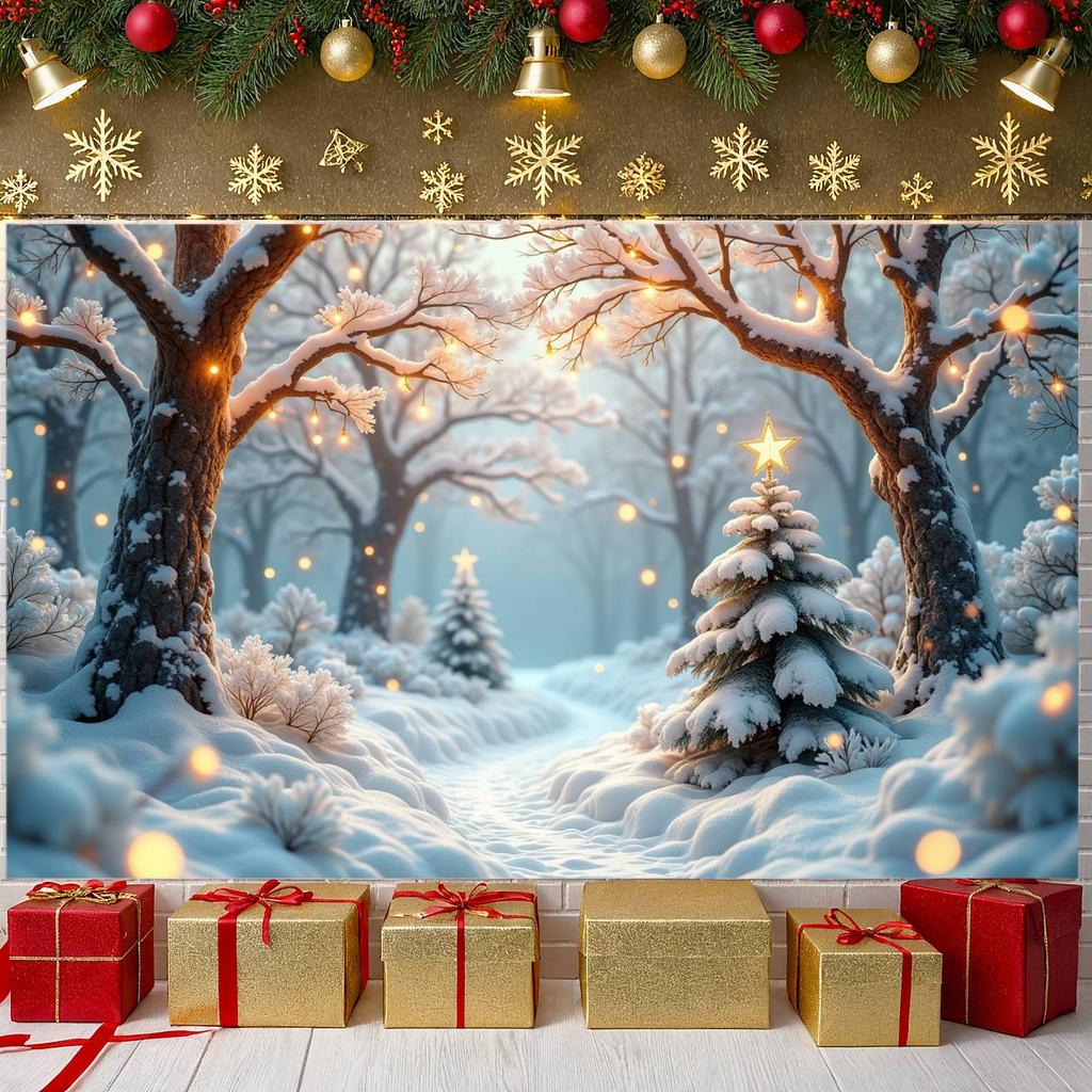 Christmas Banner Snowflake Decor Snow Scene Banner Christmas Decoration Banner Snow-Covered For Winter Festival Holiday Winter