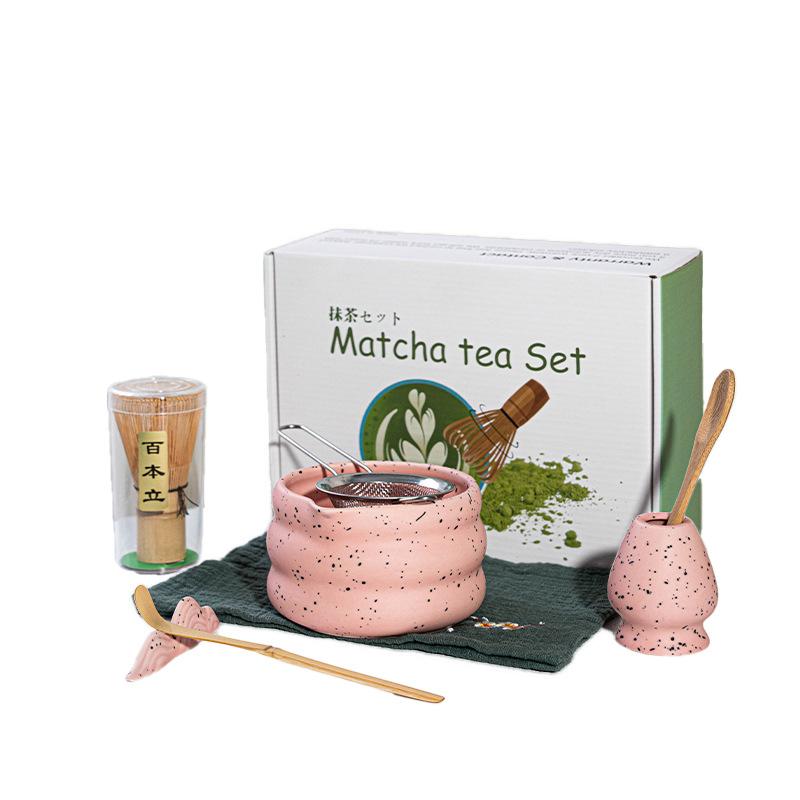 4/5/7/8PCS Matcha Teaset Gift Box Flowers Ceramic Bowl Matcha Whisk Scoop Bamboo Brush Exquisite Kit for Tea Lovers