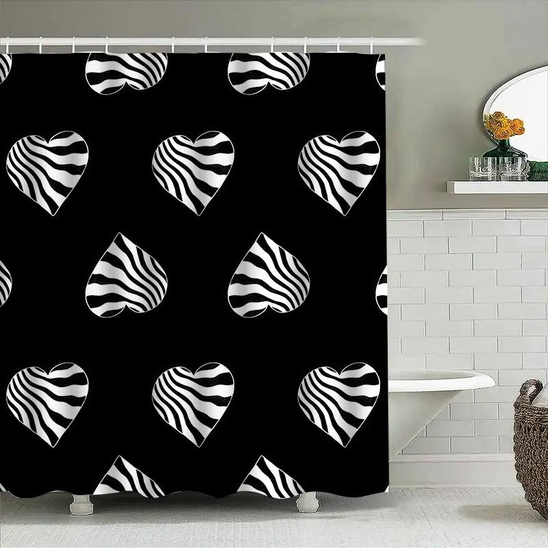 

Black White Heart Pattern Shower Curtain Zebra Print Waterproof Fabric For Bathroom Decor Size72 X 84 Inches (183Cm X 213Cm) W60H190(CM)-1 Pcs