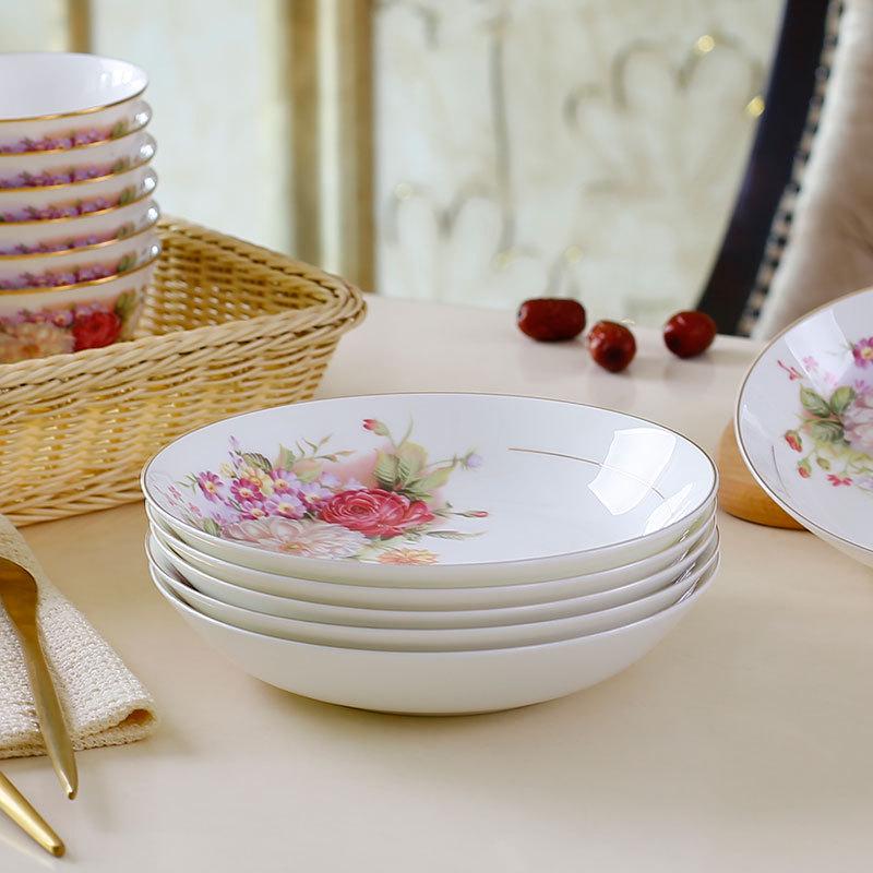 European Style Gold Rim Ceramic Dinner Plates - 8" & 10" - Deep & Large for Soup, Rice, or Meals