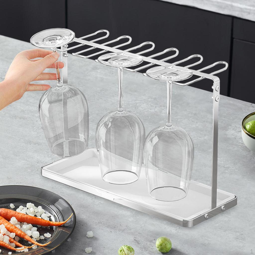 Metal Wine Glass Holder Drying Rack Glassware Drip Tray Hanging Stemware Storage for