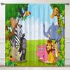 Rod Pocket Kids Animal Jungle Safari Wildlife Elephant Giraffe Lion Print Pattern Privacy Fabric Window Drapes For Boys Bedroom