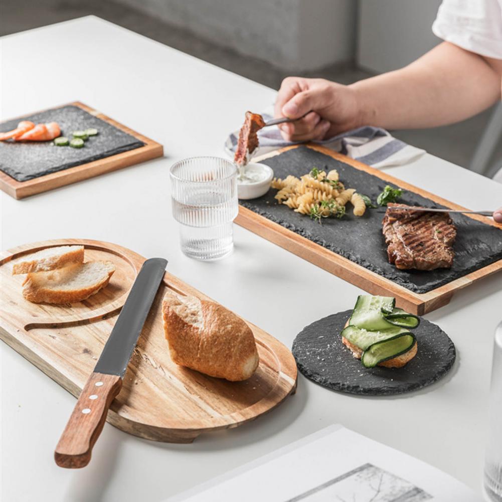Steak Plate Solid Wood Western Food Plate Stone Steak Tray  Anti-deformed Modern Style Steak Plate