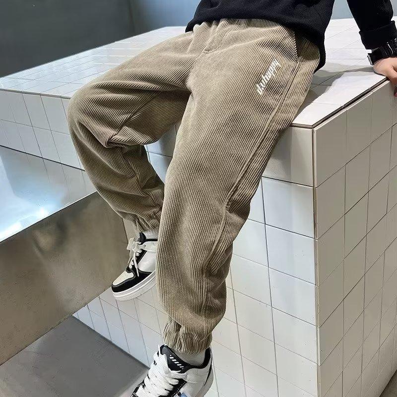 Winter Boys Warm Pants Thicken Kids Corduroy Velvet Trousers Children Sports Fleece Lined Pants