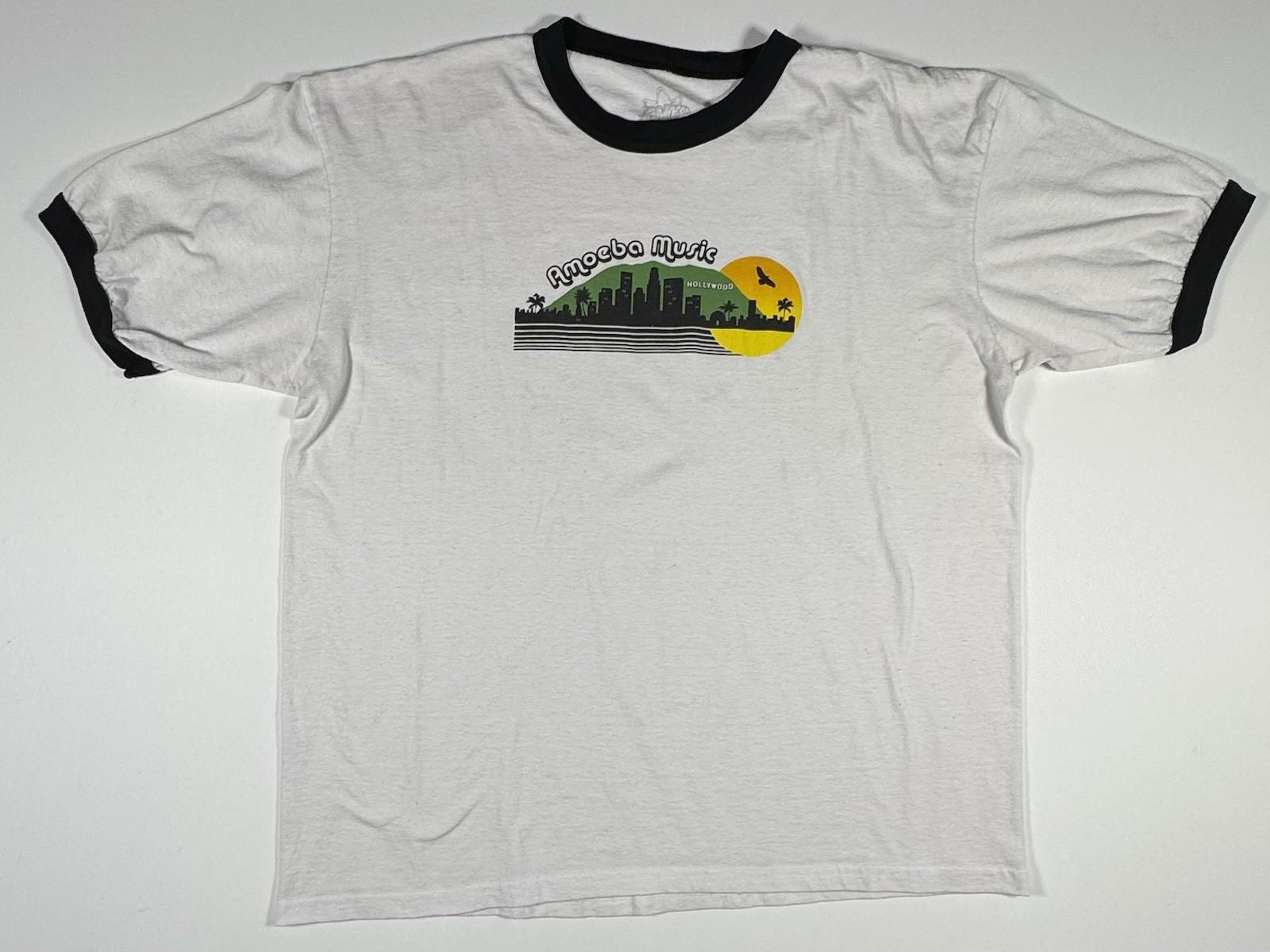 Amoeba Music XXL White Black Graphic Ringer Tee Short Sleeve Unisex T-Shirt XXL