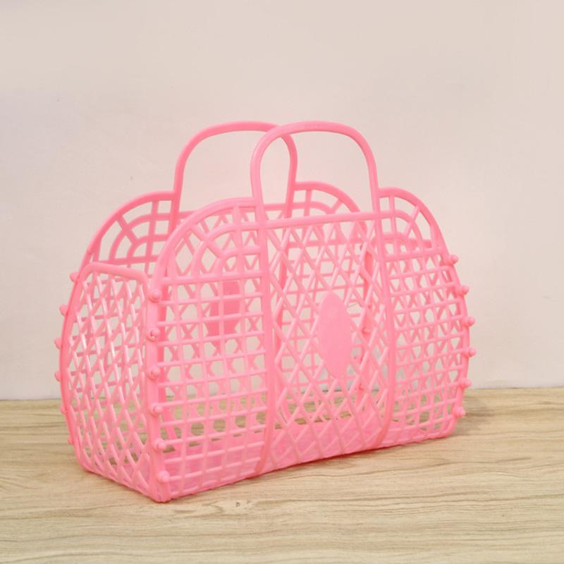 Plastic Portable Bath Basket Hollow Jelly Beach Holiday Portable Handbags Reusable And Easy To Clean Bath Basket Laundry Basket