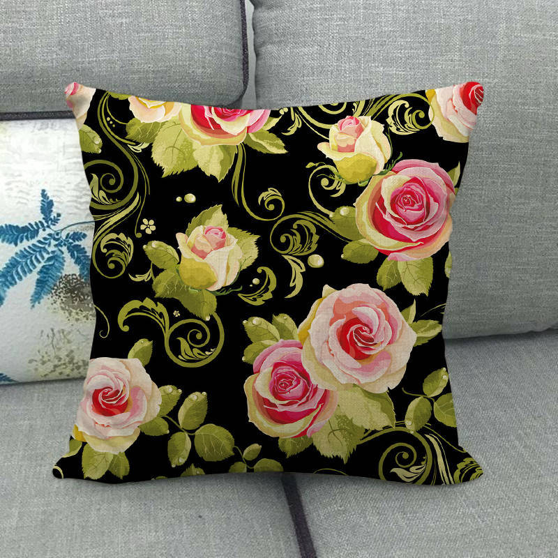 Simple floral pattern clear rose flowers Digital printing short plush pillow covers for car sofa office cushion cover home goods