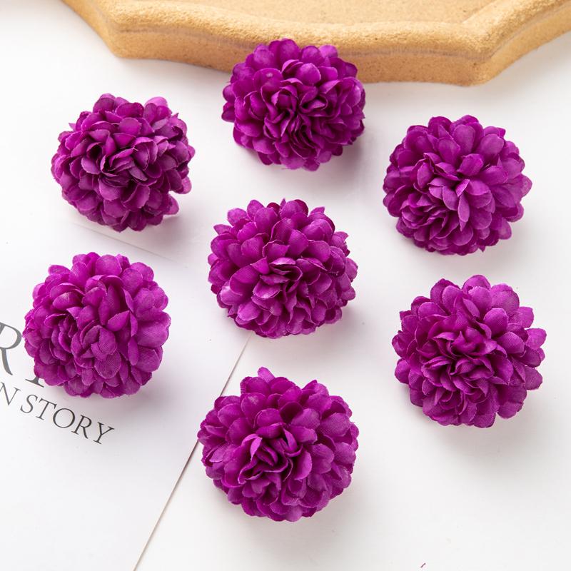 50Pcs Artificial Hydrangea Flowers for Wedding Garden Home Decor Christmas Party Diy Candy Box Scrapbook Pink Ball Chrysanthemum