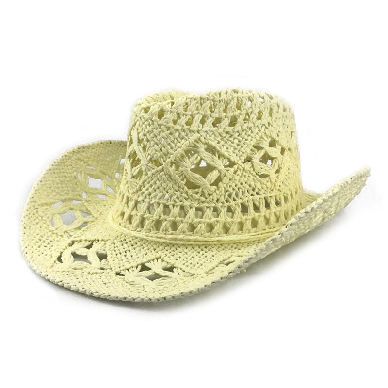 Hollow Out Men Straw Hat Western Cowboy Hat Beach Cap Solid Color Unisex Shading Hand Made Fashion Summer Hat