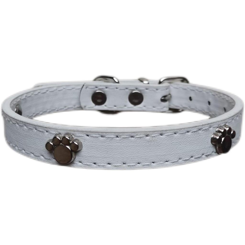 Pet Paw Print PU Leather Collar with Metal Decor for Small and Medium Dogs and Cats