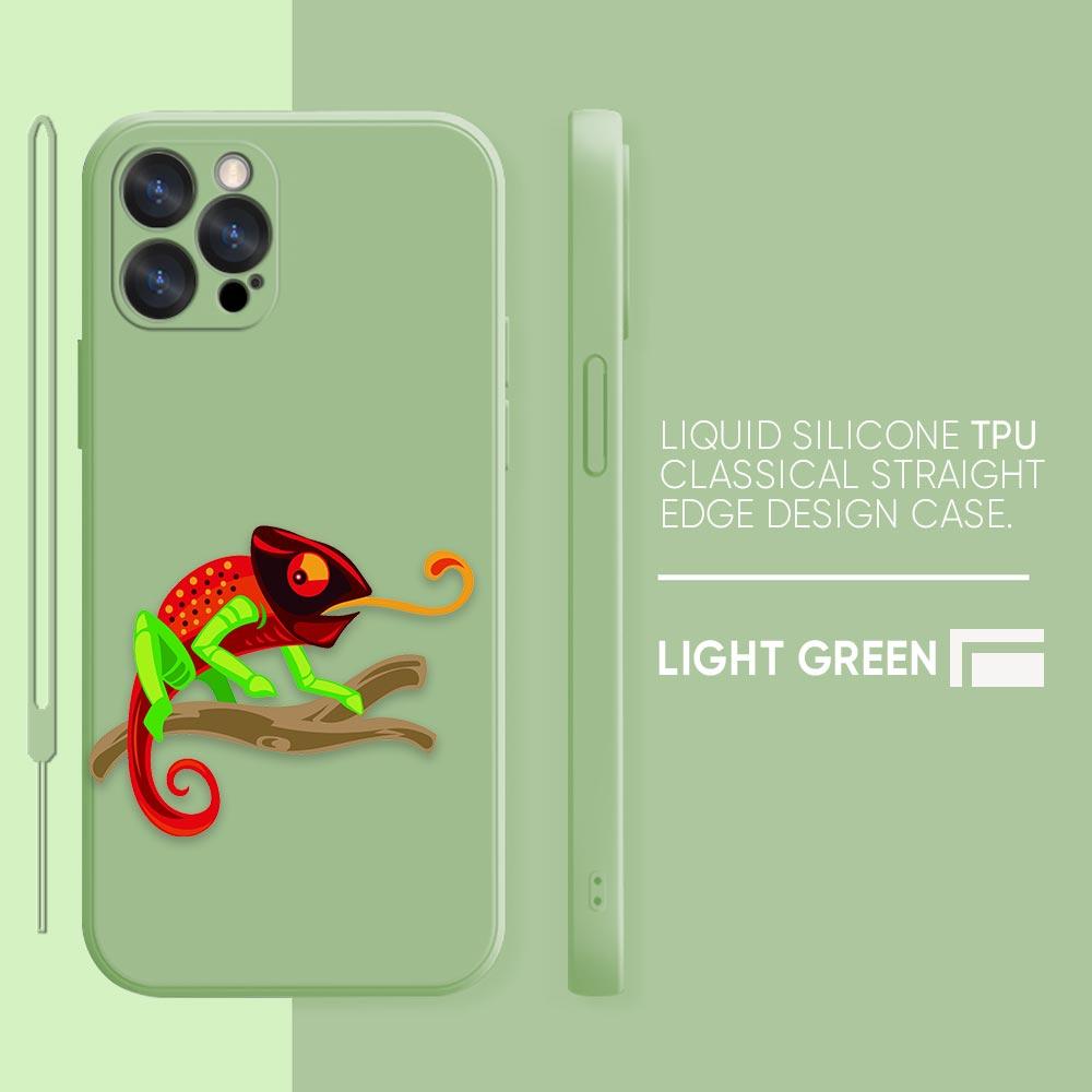 Funny Chameleon lizard Phone Case iPhone 11 12 13 14 Pro Max 7 8 Plus XR XS SE Straight Edge liquid Silica Gel Shell Cover Funda