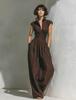 Hot-selling Women's Clothing New Long Dress Waist Sleeveless Solid Color V-neck Dress