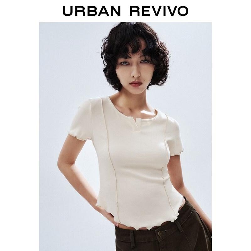 UR2026 Women s Ruffle Trim Slim T-Shirt L