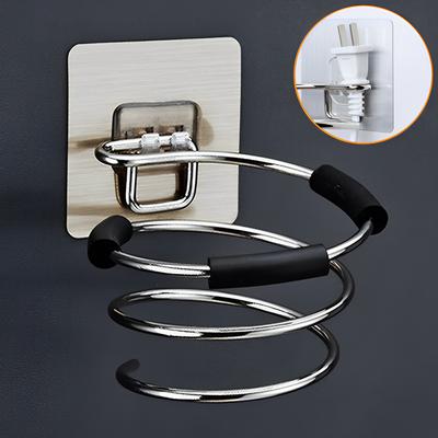 Suporte para secador de cabelo, organizador de soprador, adesivo, montado na parede, sem pregos, sem perfuração, suporte em espiral de aço inoxidável, armazenamento para banheiro