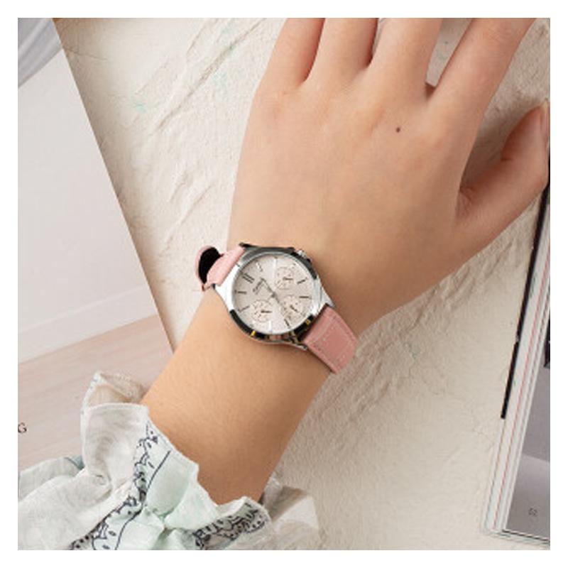 Casio STANDARD Series Simple Business Three-eye Six-pin Quartz Movement Leather Strap Japanese and Korean Women's Watch Pink Dial LTP-V300L-4A