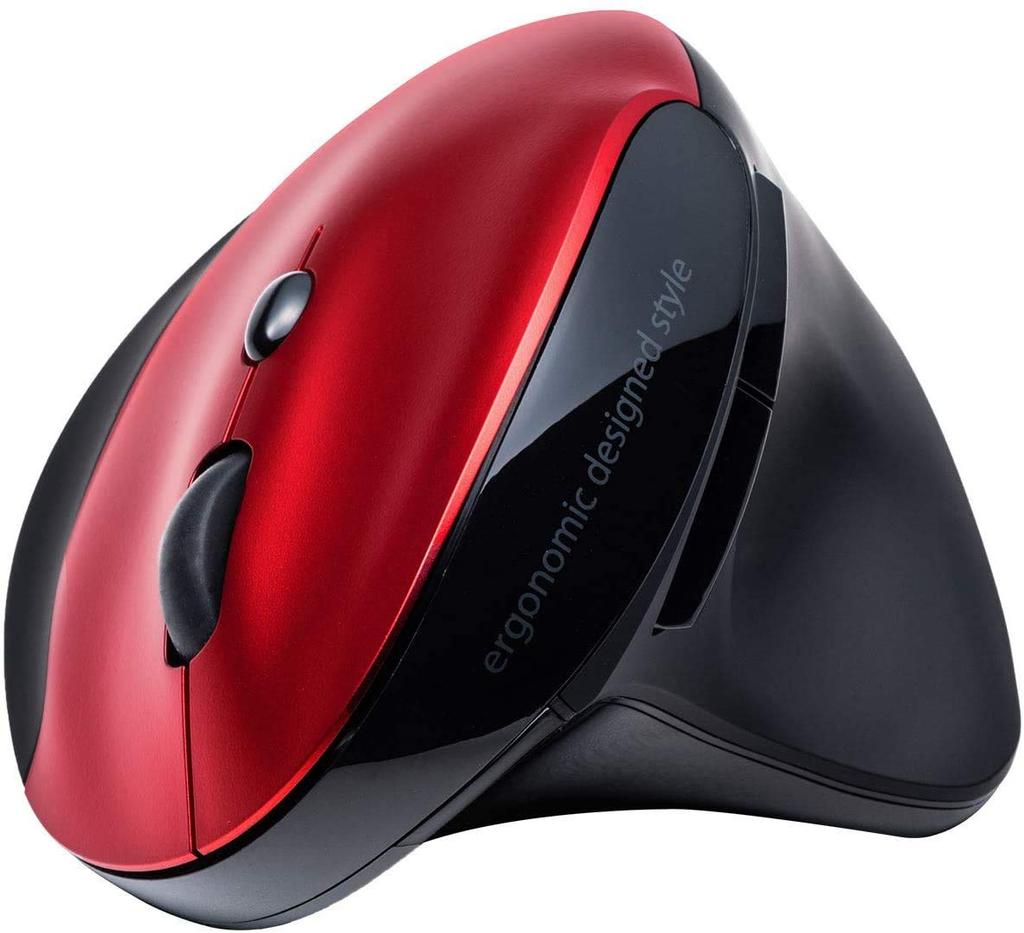 Sanwa Direct Ergonomic Mouse, Wireless, Rechargeable, Quiet, 5 Buttons, Blue LED, Tendonitis Prevention, Red, 400-MA127R