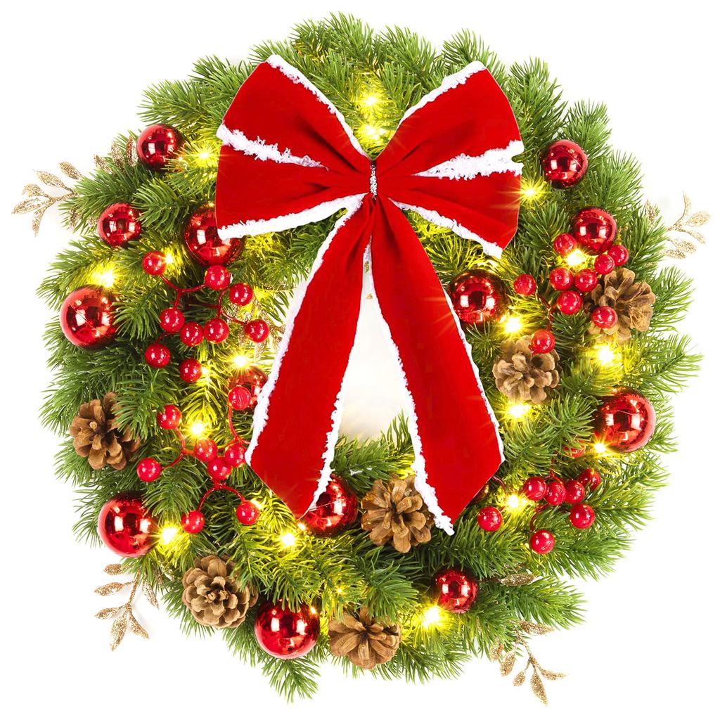 50cm Xmas Wreath Artificial Decorative Front Door Hanging Wreath with Light for Holiday Home Decor Type A