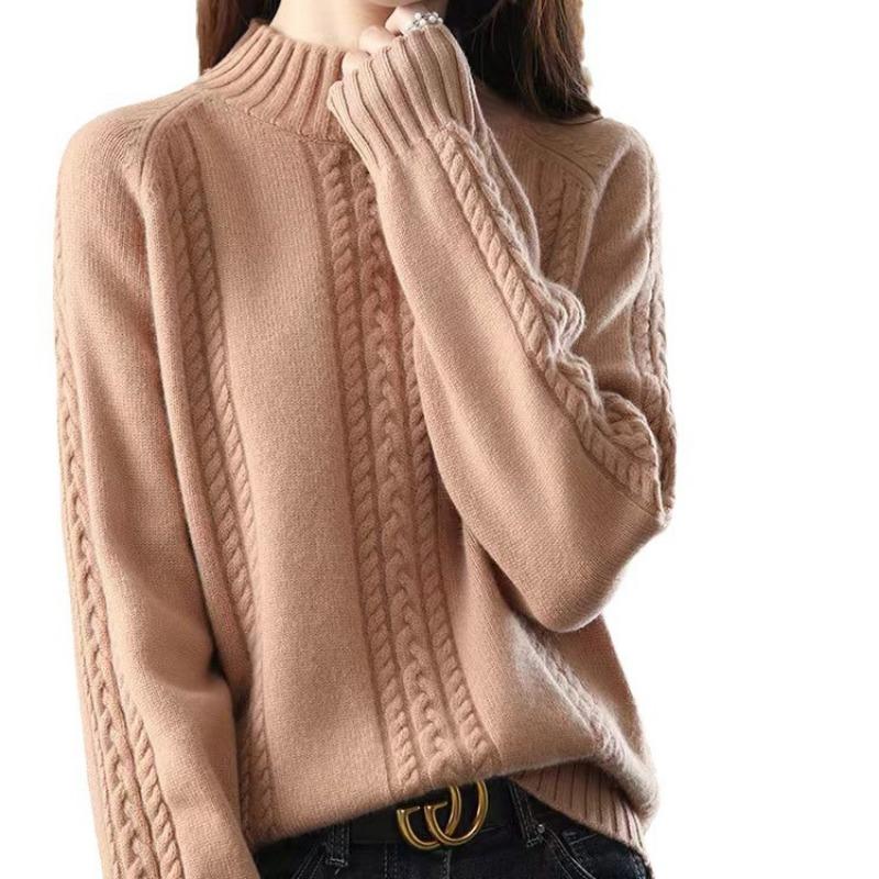 Solid Color Simple Fashion Versatile Knitted Bottoming Shirt Women's Autumn and Winter New Semi-turtleneck Pullover Sweater with Thick Top