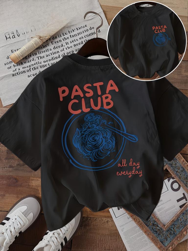 T-shirt Grafica Pasta Club Unisex Estate Italiana Stampa Spaghetti Tee Estetica Vintage Harajuku Manica Corta Top Estivo Casual
