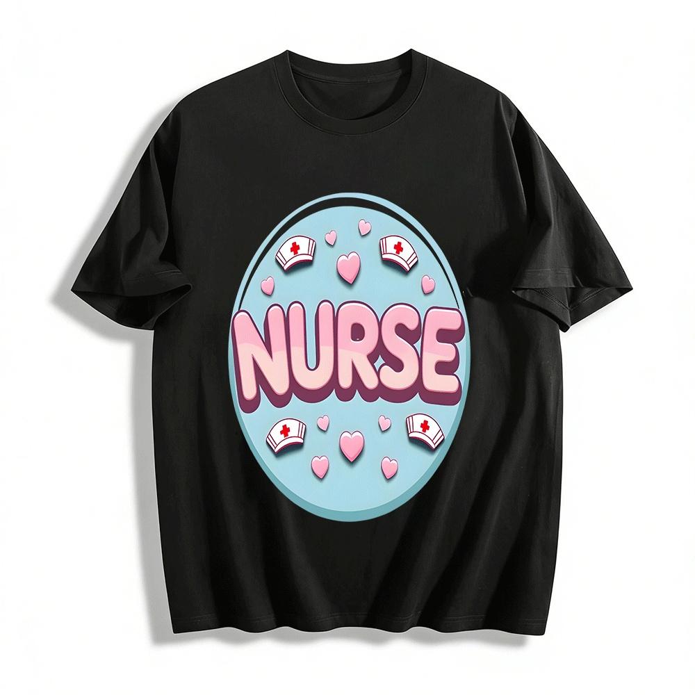 

Cute Heart Nurse Themed Print Casual Top For Women Pure cotton T-shirt XXS
