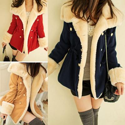 Flannel Double Breasted Women Winter Coat Plash Long Sleeves Thick Preppy Hooded Women Jacket Cardigan Warm Outwear