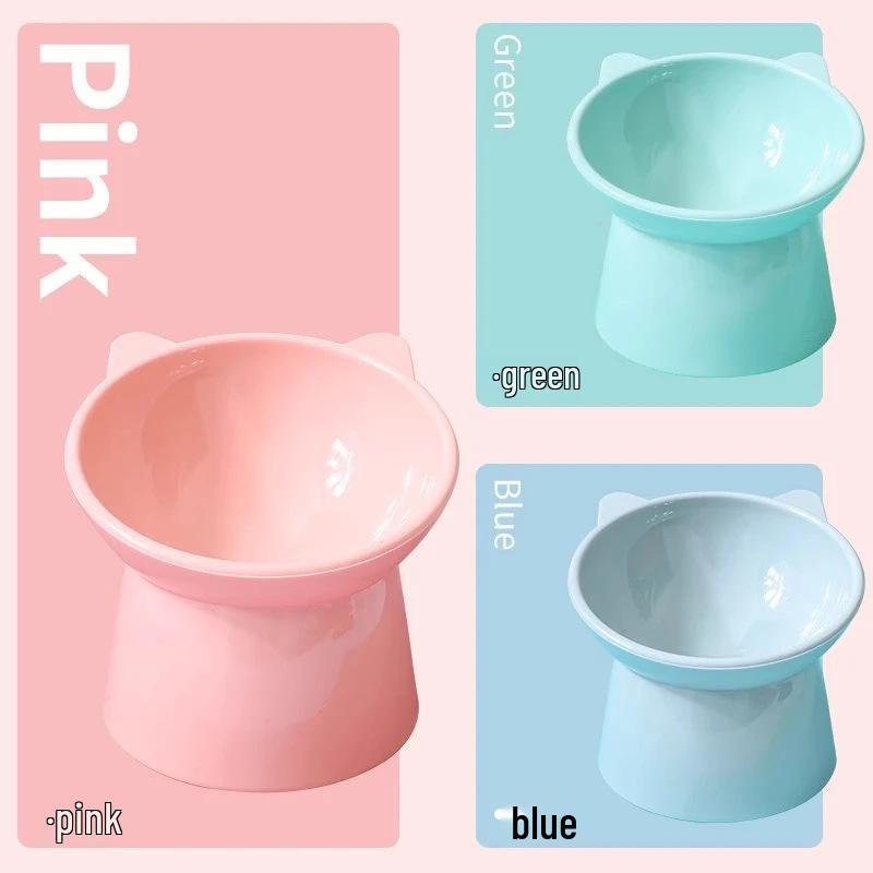

High-Footed Slanted Cat & Dog Bowl - Non-Slip, Anti-Tip Design for Neck Protection Pet Bowl - Light Blue - 1 Piece
