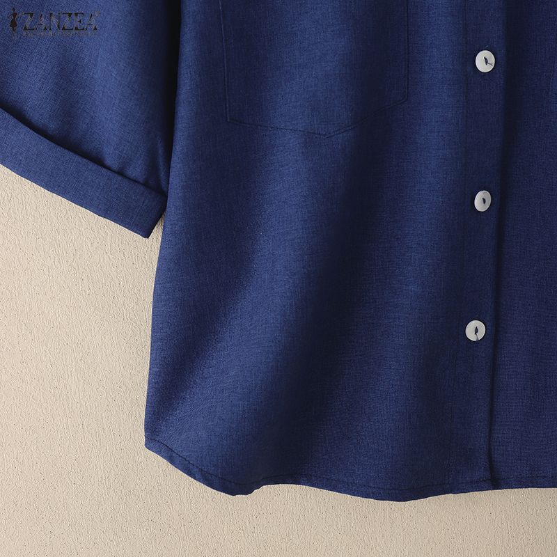 ZANZEA Women Casual Turn Down Collar Loose Summer Short Sleeve Blouse