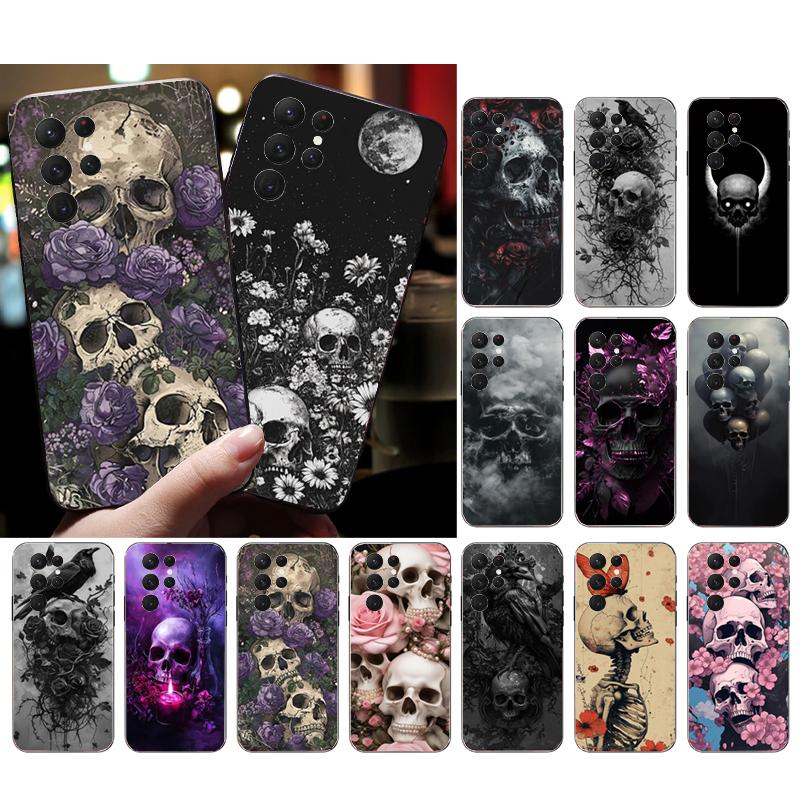 Skull Head Flower Art Phone Case For Samsung Galaxy A15 A35 A55 A52 A53 A54 A33 A34 A25 A05S A16 A14 A05 A51 A52S A71