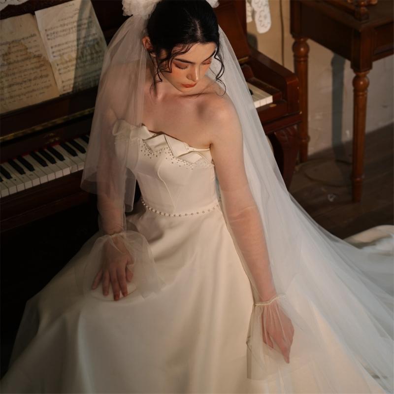Stylish Flared Arm Sleeves Sheer Gloves for Bride Wedding Ceremony Elegant Arm Covers For Evening Event Formal Occasion